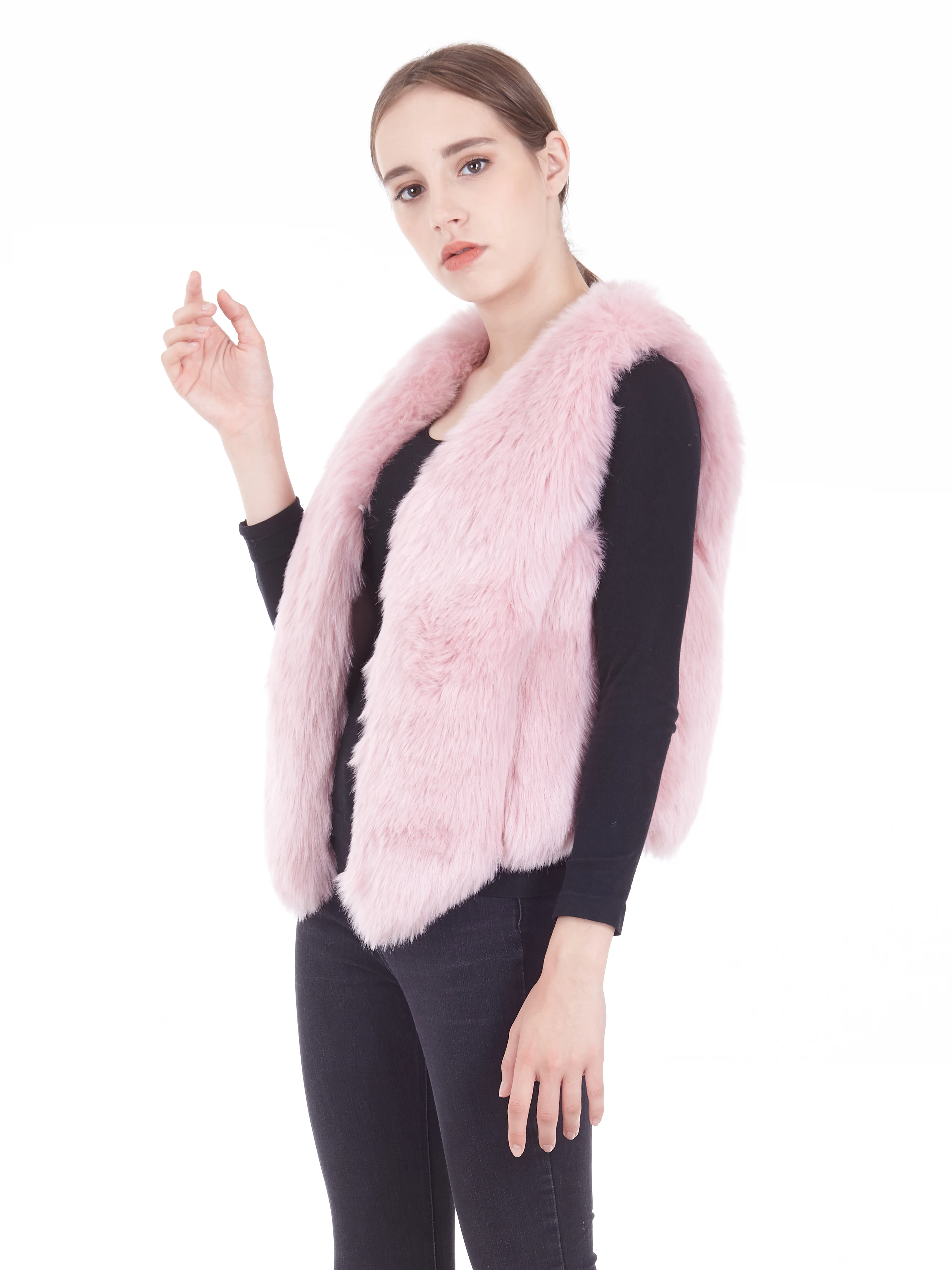 2023 Wholesale Classic Style Fashion Sleeves Women Faux Fur Waist Vest Short Vest for winter