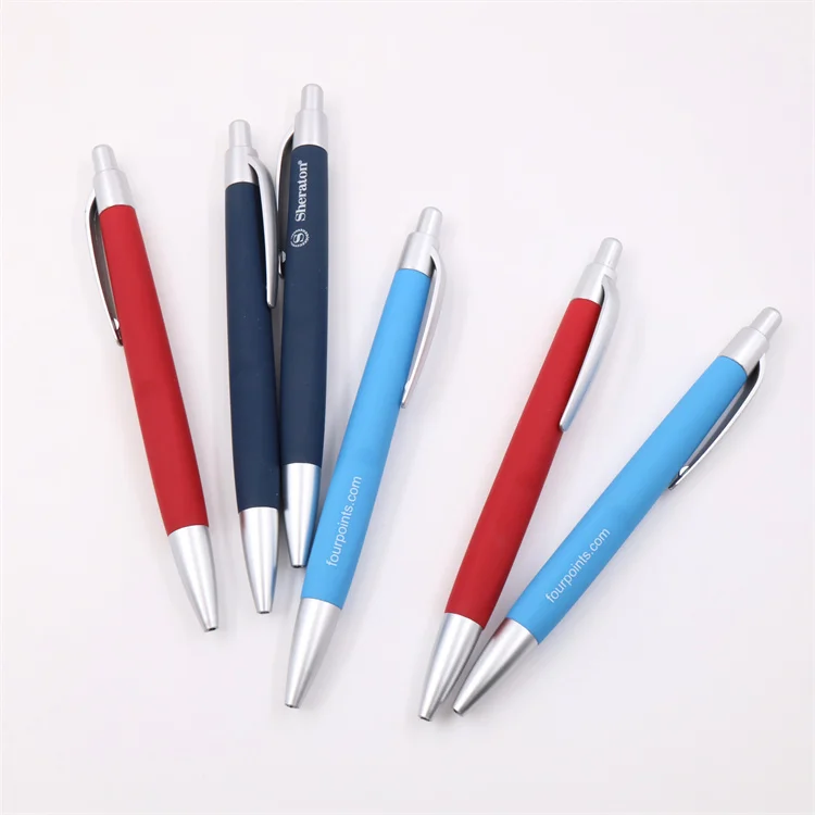 hot sale cheap promotional kawaii rubber coated plastic pen color press ball point pen
