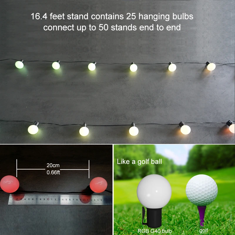 Оптовая продажа с фабрики 16.4ft 32 8 ft RGB подвесные G40 смарт-гирлянды наружные садовые декоративные