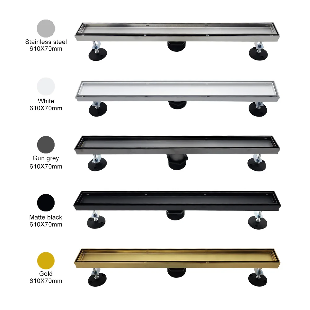 Customization Modern Bathroom Brushed 304 Stainless Steel Tile Insert Long Rectangle Linear Shower Invisible  Floor Drain