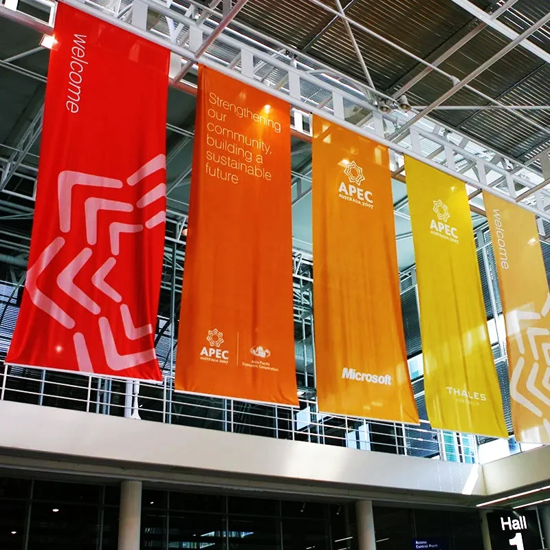 Custom Fabric Polyester Printing Shop Salon Supermarket Graduation Logo Sign Business Hanging Banners Building Double Side Flag