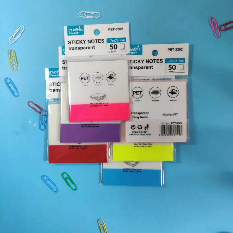 S3008 clear sticky note transparent sticky note waterproof sticky note nature sticky note neon sticky notepad