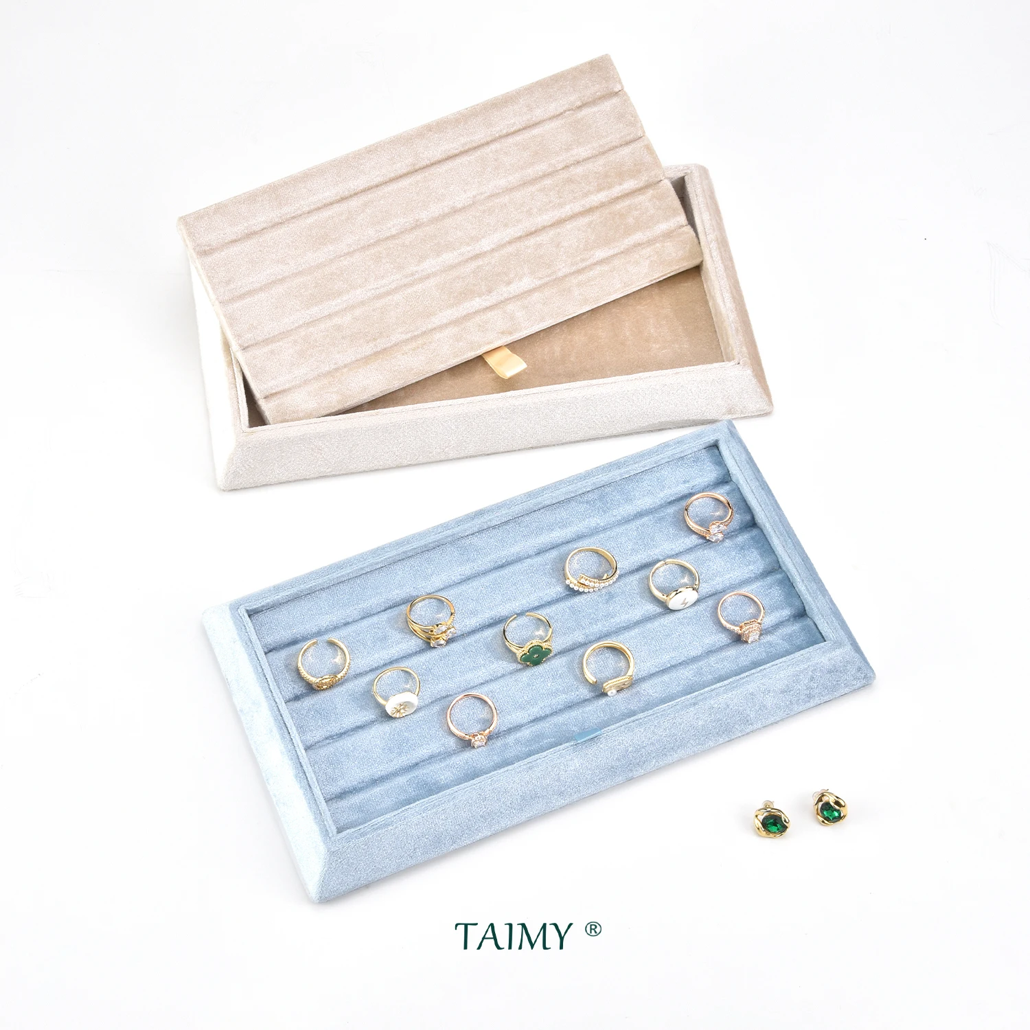 Stock Wholesale Velvet Wood Embryo Jewelry Tray V Groove Display Diamond Jewelry Tray Jeweler Workbench Ring Jewellery Show