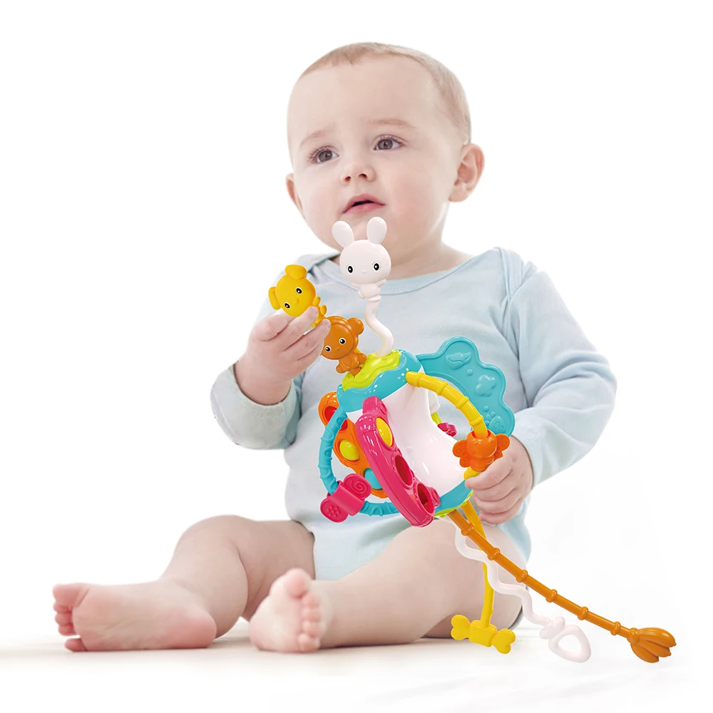 Montessori Silicone Pull String & Travel Activity Set Teether Rattle Toy for Babies 6-12 Months