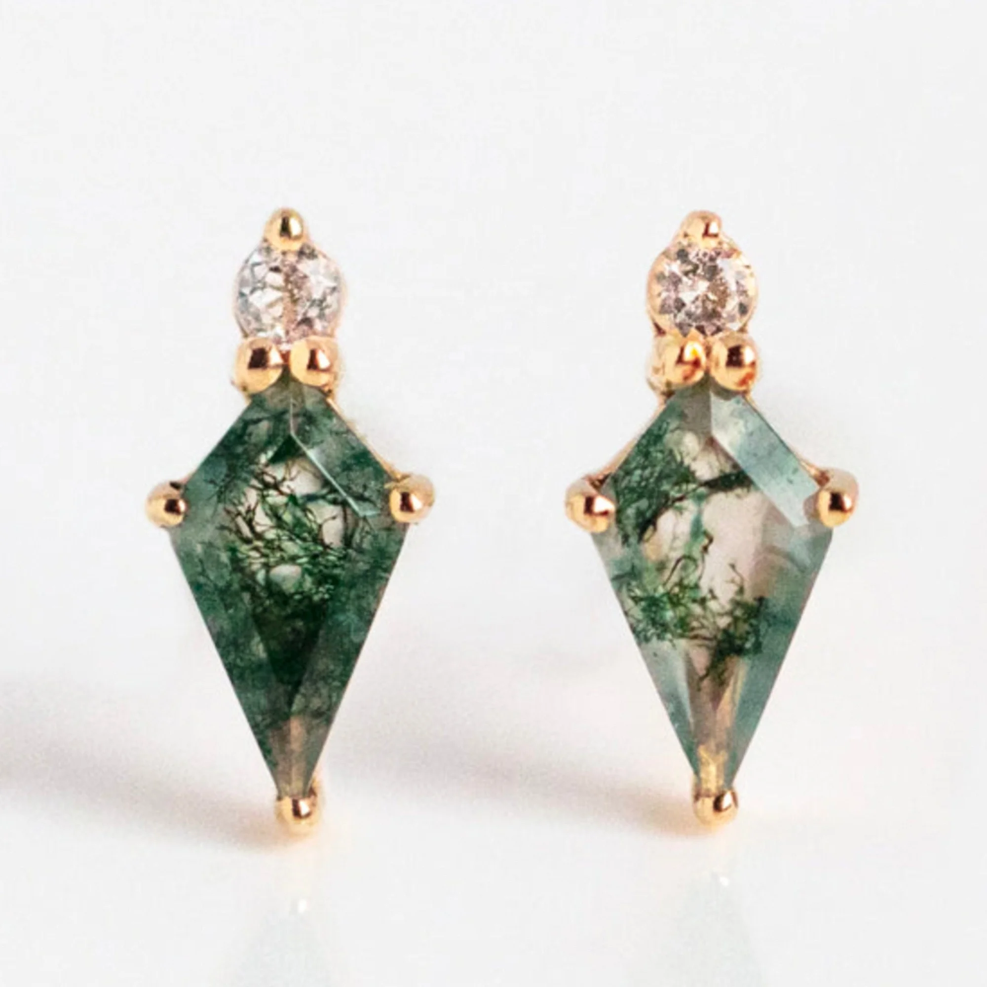 Vermeil 925 Sterling Silver natural green moss agate stone earring jewelry kite cut moss agate earring