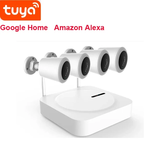 Tuya wireless nvr kit 1080P compatible google home Amazon Alexa Smart home cctv camera night vision wide angle