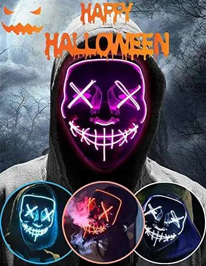 New Design Mask Halloween Toy Led Masquerade Electrion Party Favor Funny Halloween Joker Clown Mask Led Light Up Halloween Masks