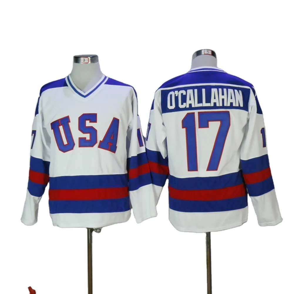 White 17# Ice Hockey Jerseys Vintage 1980 Miracle on Ice 17# 21# 30# Blue White