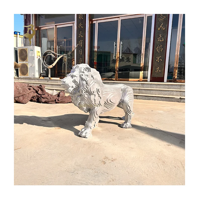 Modern Custom Design Disappear Abstract Metal Lion Statue Stainless Steel Animal Sculpture For Garden
