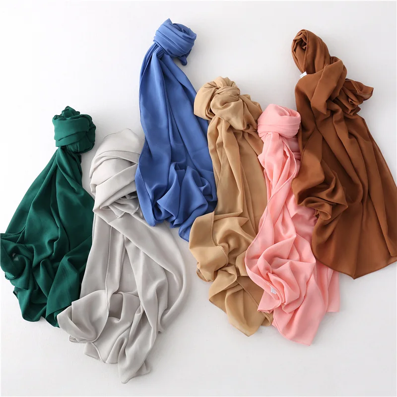  Explosive Pure Color Pearl Chiffon Malay Square Scarf 110*110 2021 new Bubble Headscarf Big