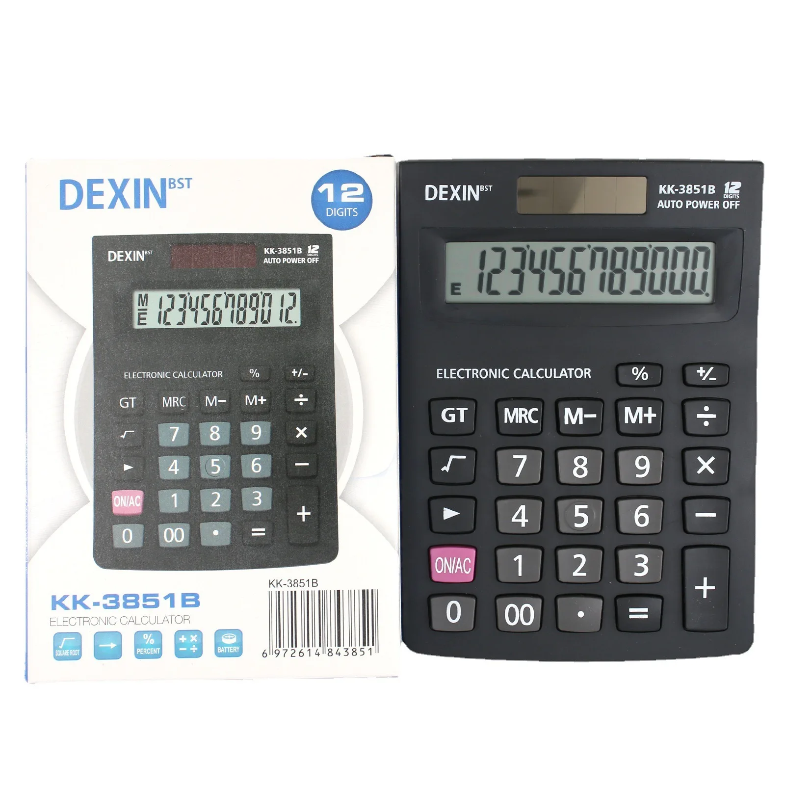 DEXIN KK-3851B Desktop Office finance calculator 12 digits dual power Electronic solar battery promotional gift calculator