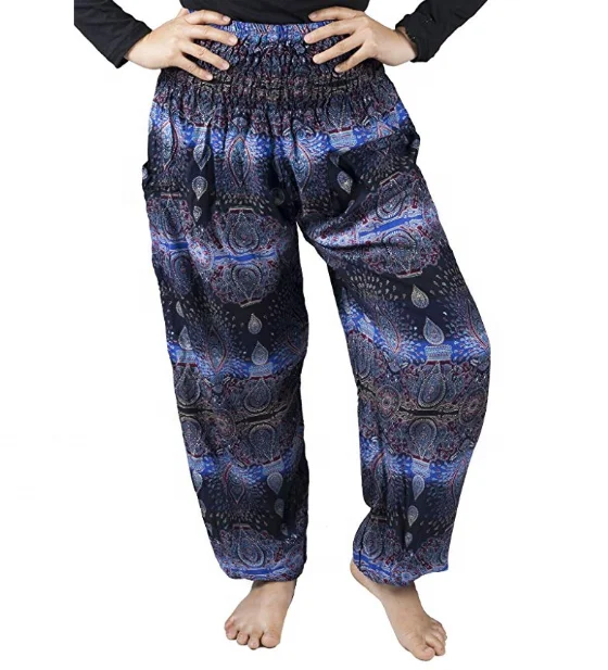 Тайские шаровары с принтом хиппи, штаны с дымчатым поясом для женщин, одежда для йоги с цветочным принтом в стиле бохо, Аладин