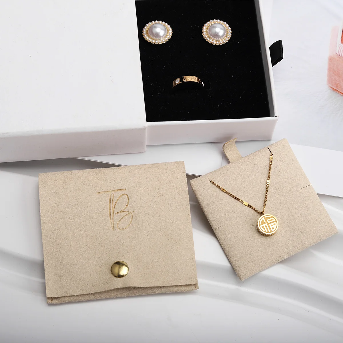 Custom Logo Anti Dust Jewellery Bag Packaging Bags Folded Small Envelope Button Flap Microfiber Jewelry Pouch