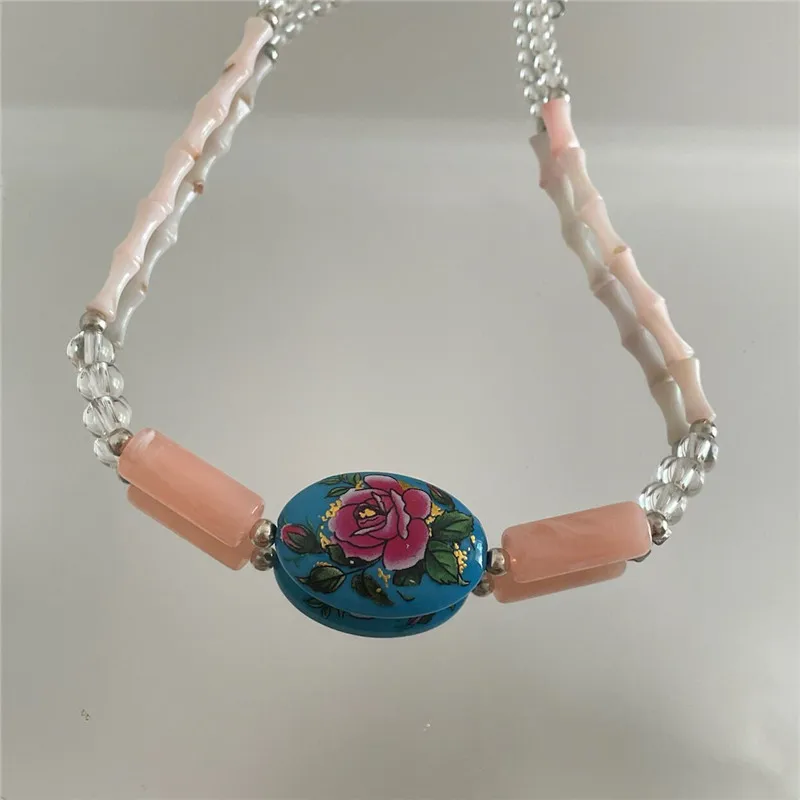 Bohemian Y2K Designer Resin Acrylic Fruit Pendant Irregular Pearl Crystal Bead Chain Clavicle Necklace Jewelry for Women