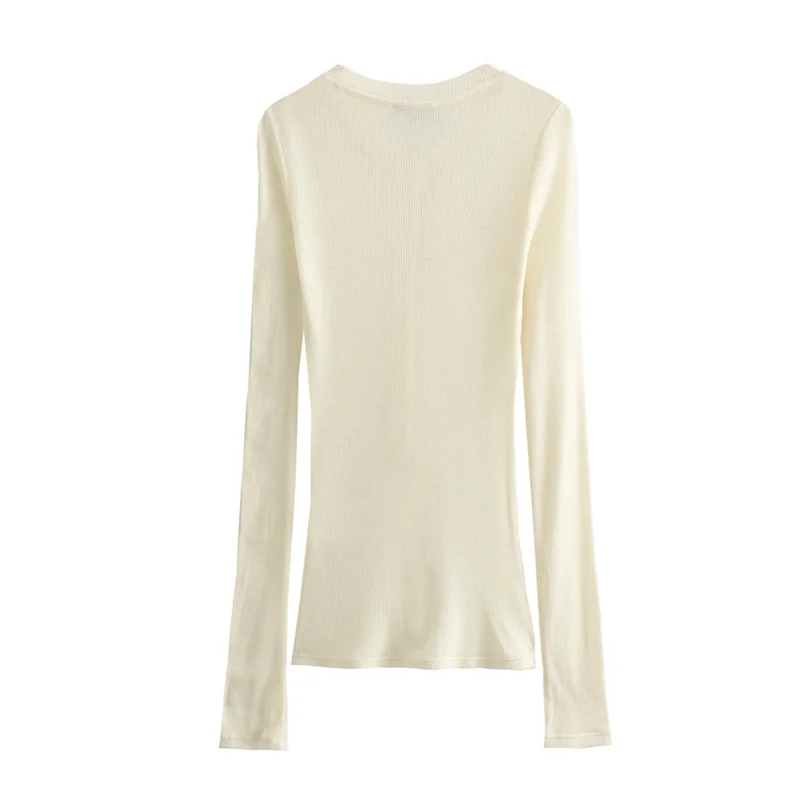 TAOP&ZA white slightly see-through short long-sleeved 2024 thin slim fit pure desire base knitted T-shirt top for women 8779153