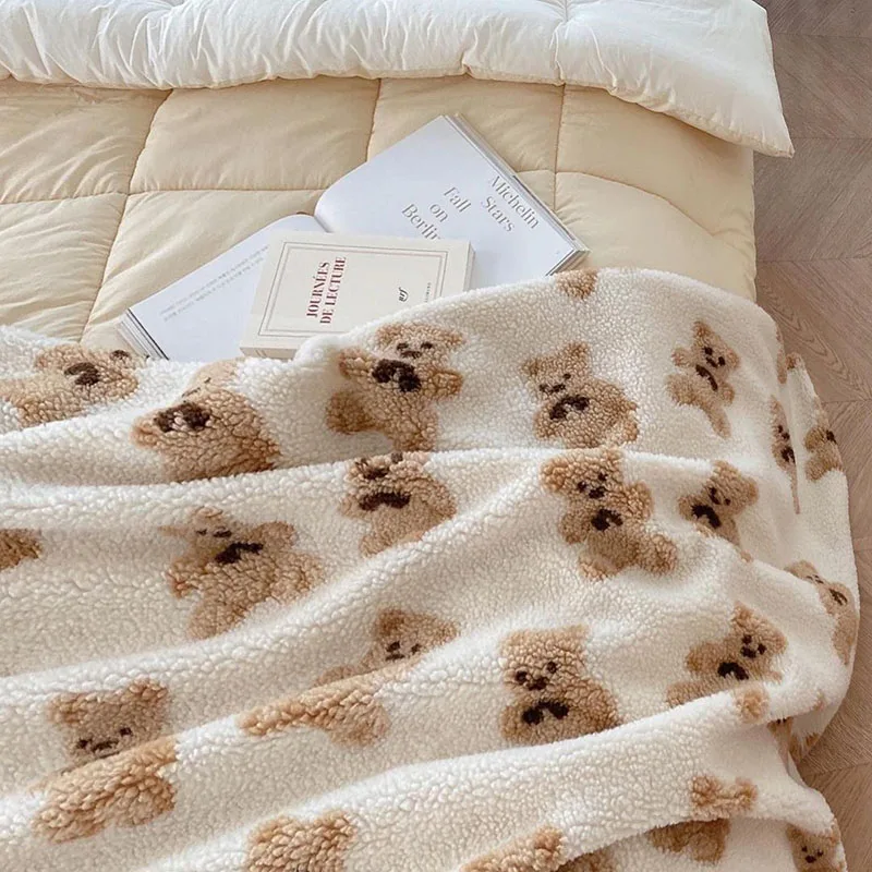 Winter Baby Blanket Bear Cotton Padded Blanket Warm Lamb Wool Newborn Blanket