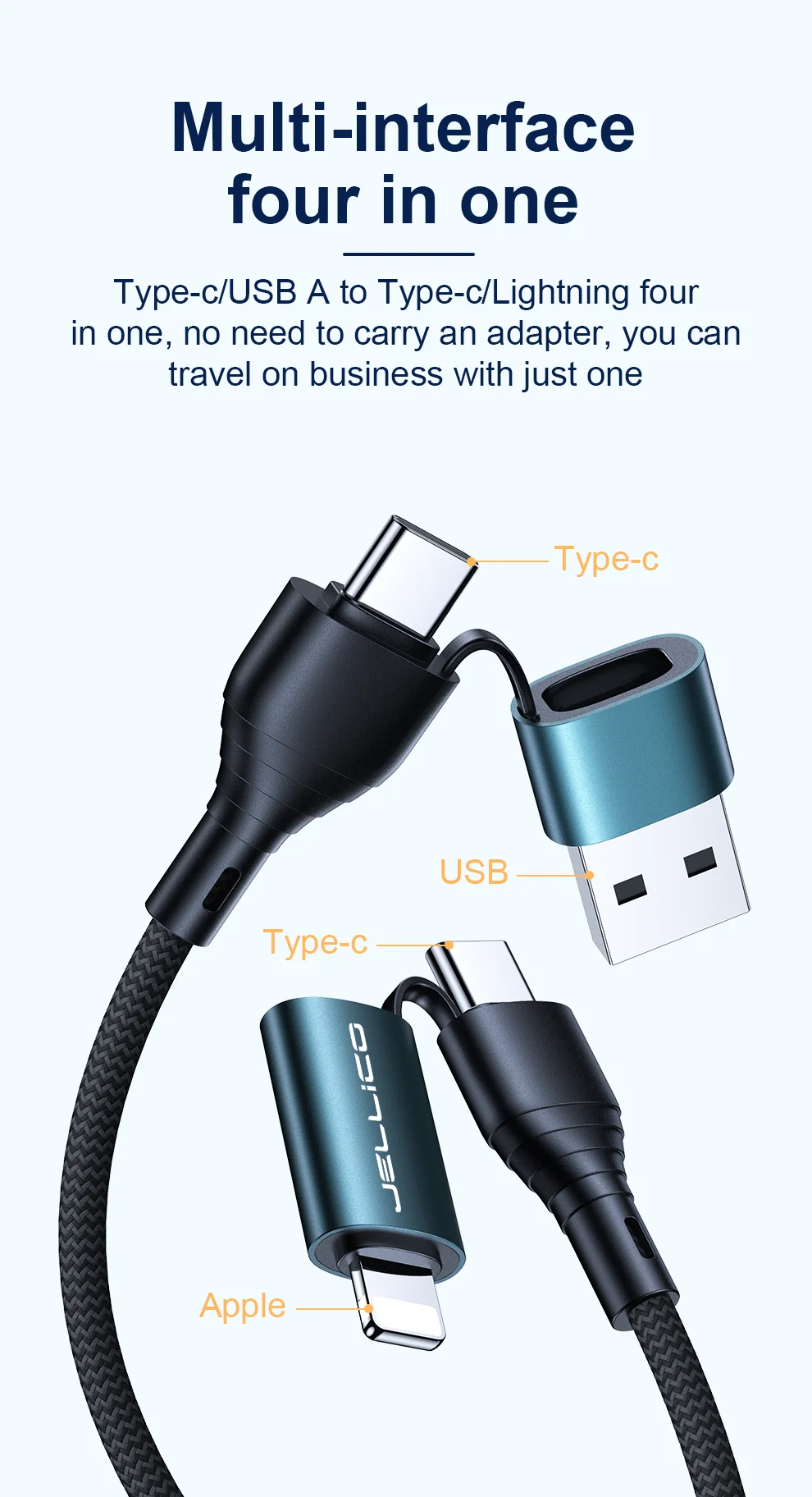  Jellico Новое поступление 60 Вт Быстрая зарядка Usb C зарядный кабель с PD кабелем передача данных 4 в 1 usb