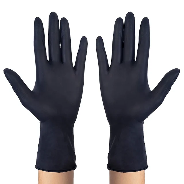 One Time Using Survey Long Cuff Black Exam Grade, Powder Free Nitrile Gloves