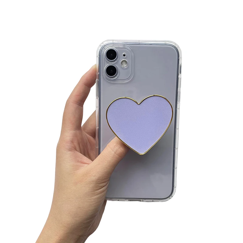 INS Hot-Selling Plain Mobile Phone Holder Wholesale Solid Color Heart-Shaped Handle Phone Holder Bracket Phone Grip Custom Logo