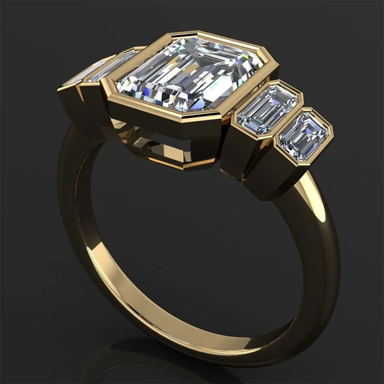 MEDBOO Fine Jewelry 10K Gold 2ct Bezel Setting Emerald Cut 5 Stone Wedding Moissanite Diamond Engagement Jewellery Rings
