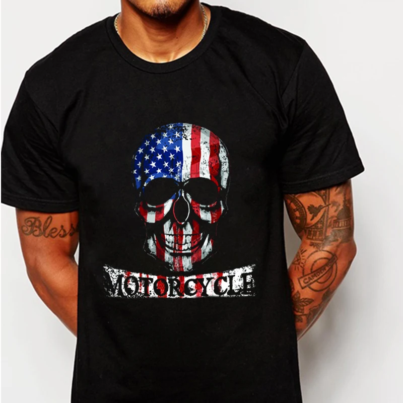 2022 Hot sell Black Custom Men T-shirt America Skeleton Design Popular short Sleeve T Shirt