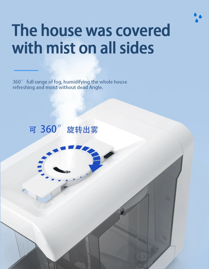 HD600 Customized Moisture Proof Smart humidifier for Bathroom Bedroom with Transparent Water Tank