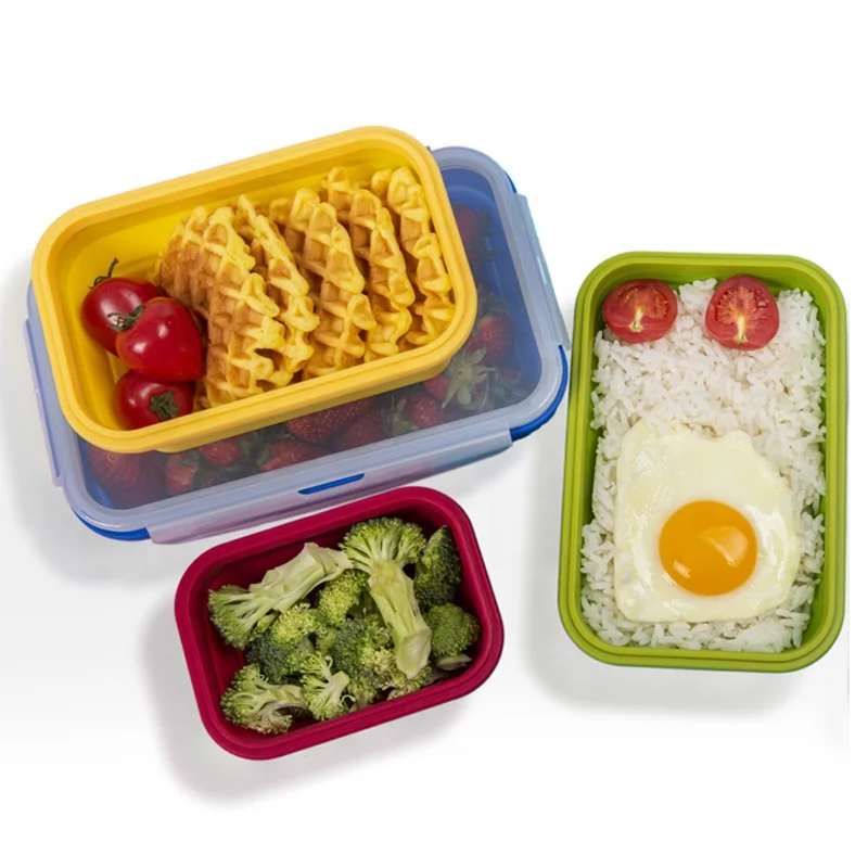 Hot selling wholesale 500ml 800ml 1200ml collapsible silicone lunch box logo silicone container