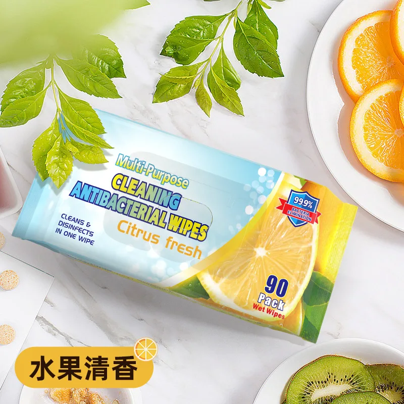 China Factory Wet Wipes 90pcs Sanitizing Wipes Antibacterial Disinfecting Wet Wipes for Daily Cleaning Lemon Scent
