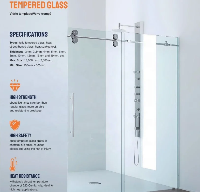 6mm 8mm 10mm 12mm Tempered Glass toughened clear low iron flat curved door shower screen balustrade padel glass factory price