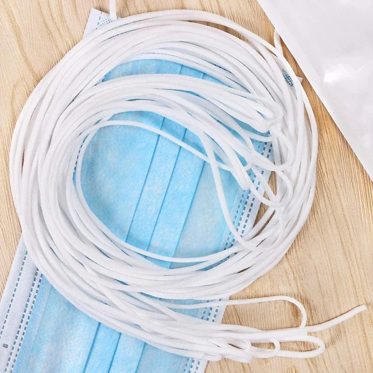 Stock Round flat White Nylon cord Polyester spandex 3mm 5mm Earloop Elastic cord band for Facemask accessories