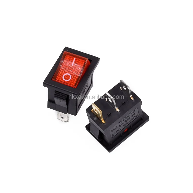 KCD1-101 Power Switch Black Red Green Latching Push Button SPST On Off 6A 250V 10A 125V Rocker Switch with LED Light