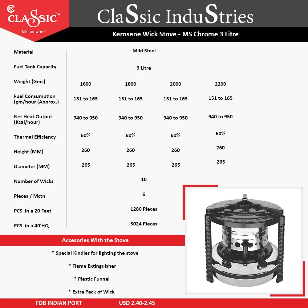 Wholesale Price High Quality 3 Litre Kerosene Wick Stove