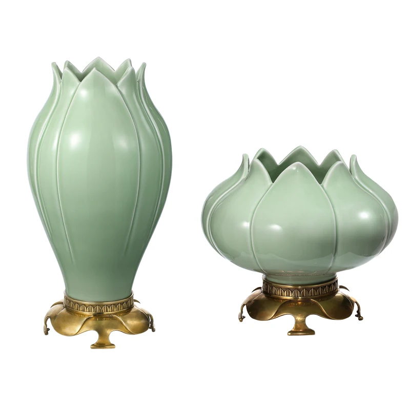 Wholesales Pastoral Home Decor Ceramic Simple Vase Lotus Vase  Porcelaine Blanche Rustic Golden White Ceramic Vase