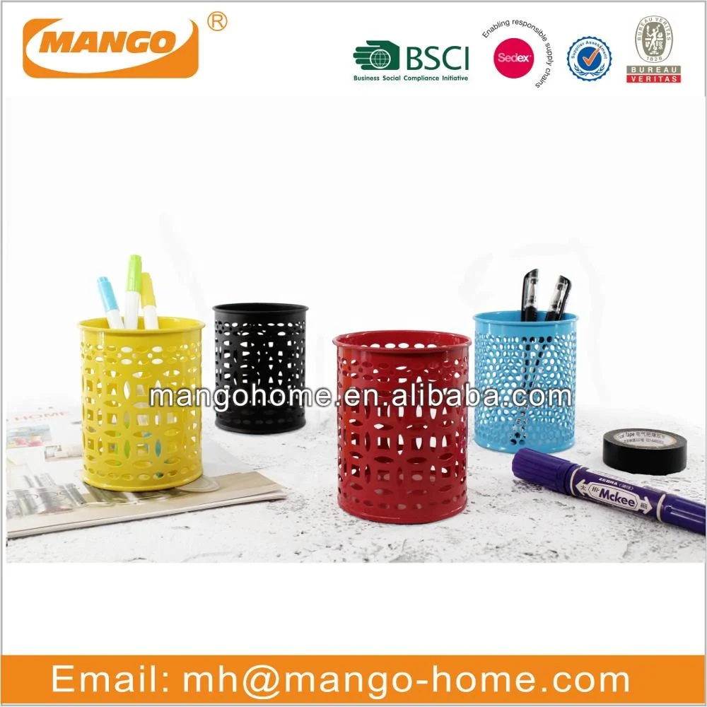 Black Matt Metal Hollow Pen Holder Pencil Cup Pen Cup Wholesale Stationery Single Stand Office Metal Pencil Cup