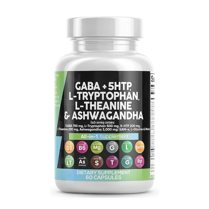 Private label GABA+5HTP capsules l- tryptophan l- theanine Capsule All In One solution Ashwagandha capsules