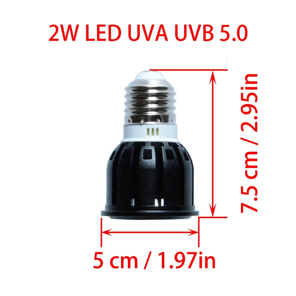 2W Small UVA UVB LED Reptile Light Lamp for Turtle UVB Reptile 5.0 LED UV Bulb for Reptiles