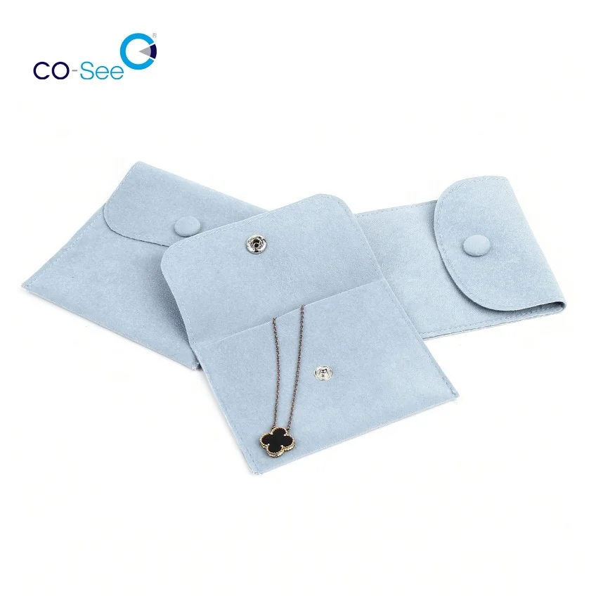 Wholesale Custom Printed Microfiber Velvet Jewelry Bags Envelope Gift Packaging Pouch with Snap Button