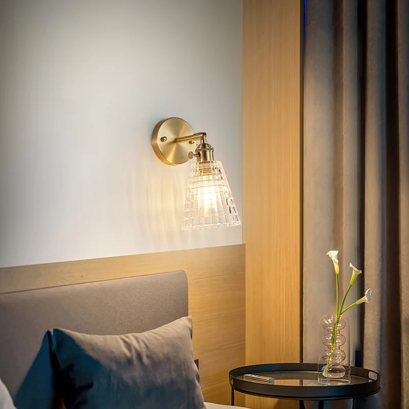 
Modern Glass Wall Light E27 LED Copper Light Switch Wall Sconce For Bedroom Living Room Suit Beside Wall Lamp 90-260V 