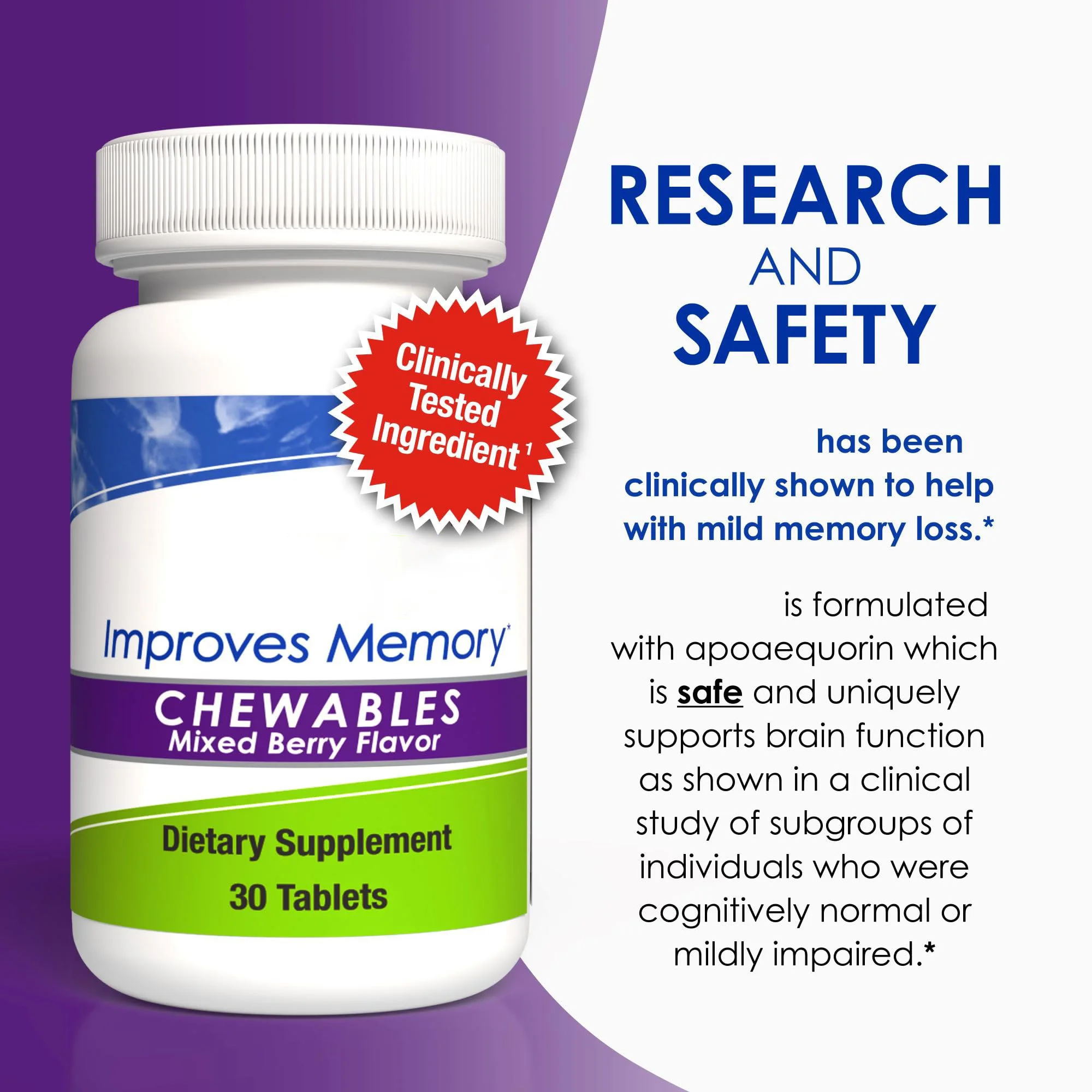 Improves Memory Tablet for GMP Certified Gluten-free Chewable Nootropics Brain Booster Supplement