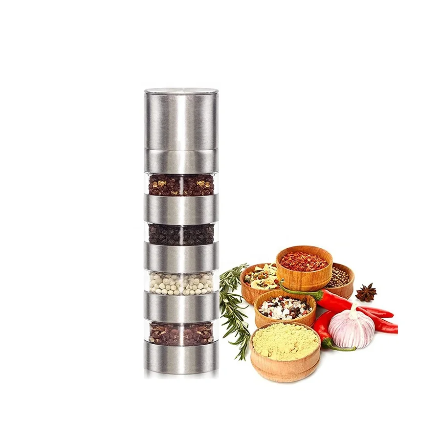 Factory Direct Sale Detachable 4 in 1 Adjustable Stainless Steel Spice Grinder With Adjustable Coarseness