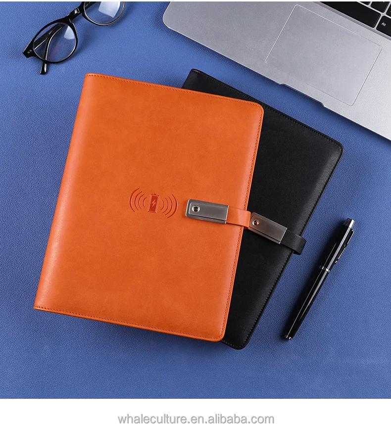Wholesale   Leather Notebook Diary Notepad Factory  Custom pu leather power bank notebook for christmas gift box