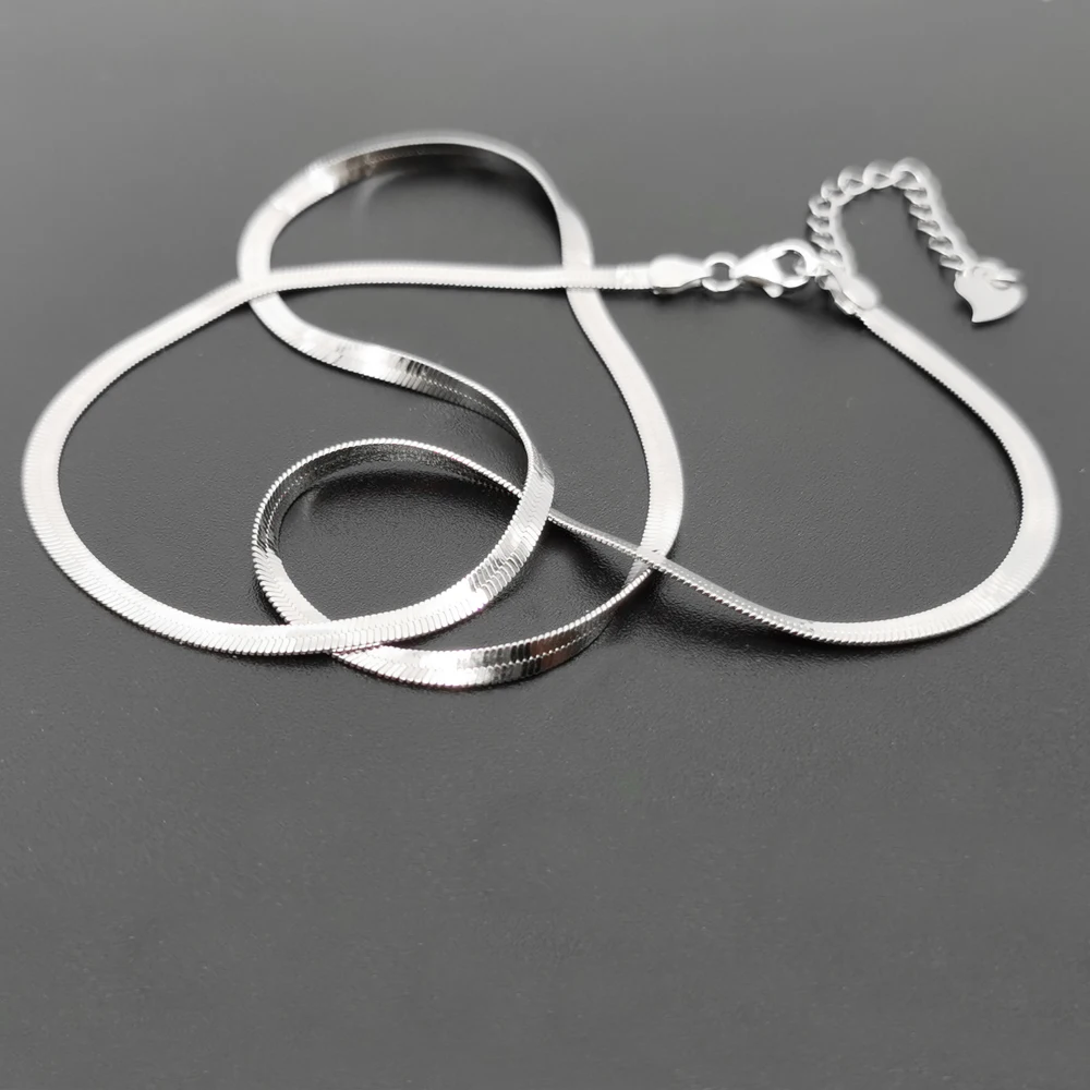925 Sterling Silver Gold Plated Jewelry Herringbone Flat Snake Bone Chain Choker Necklace For Men And Women