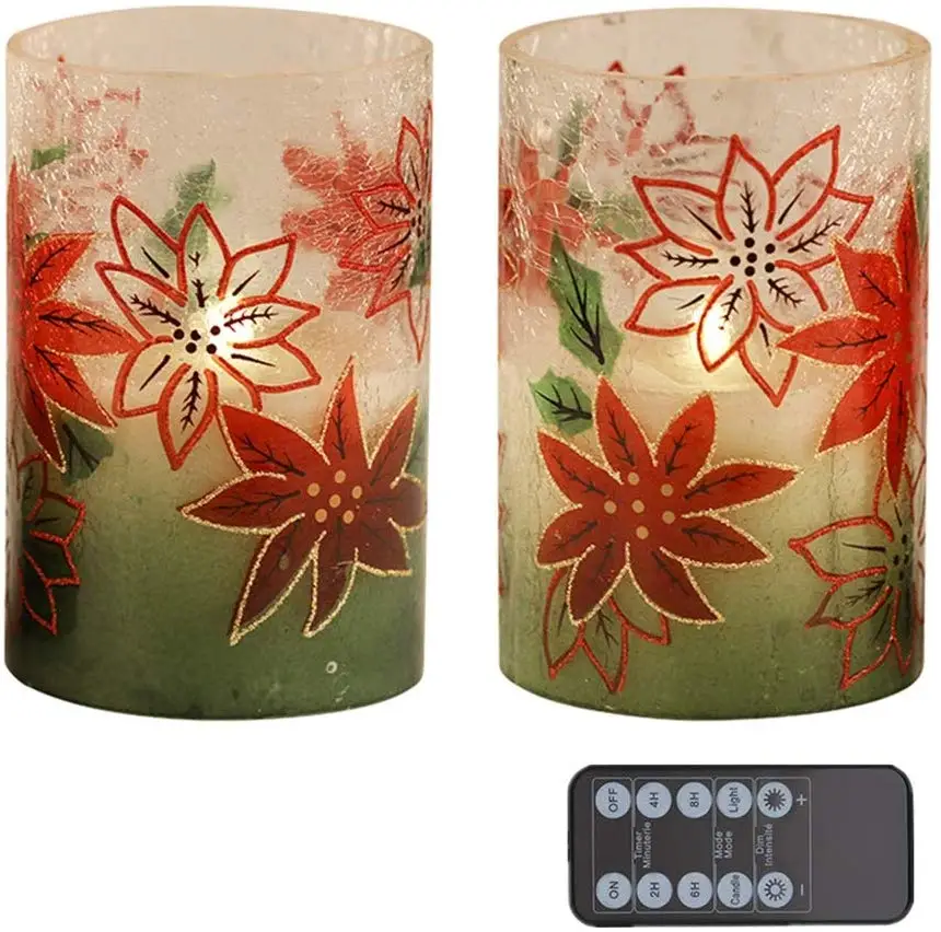 Battery Operated Glass candle Glitter Warm White Led Lamp Candle For Christmas Decoration