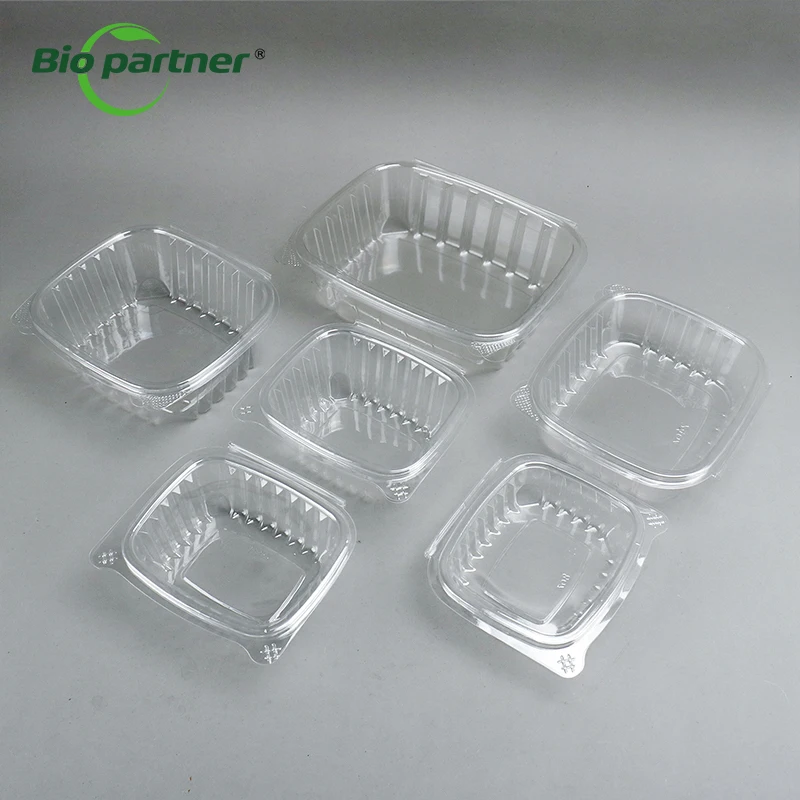 OEM Logo Disposable Square Salad Box 12oz 32oz Take Out Hing Plastic Food Packaging PET Clear Containers With Lids