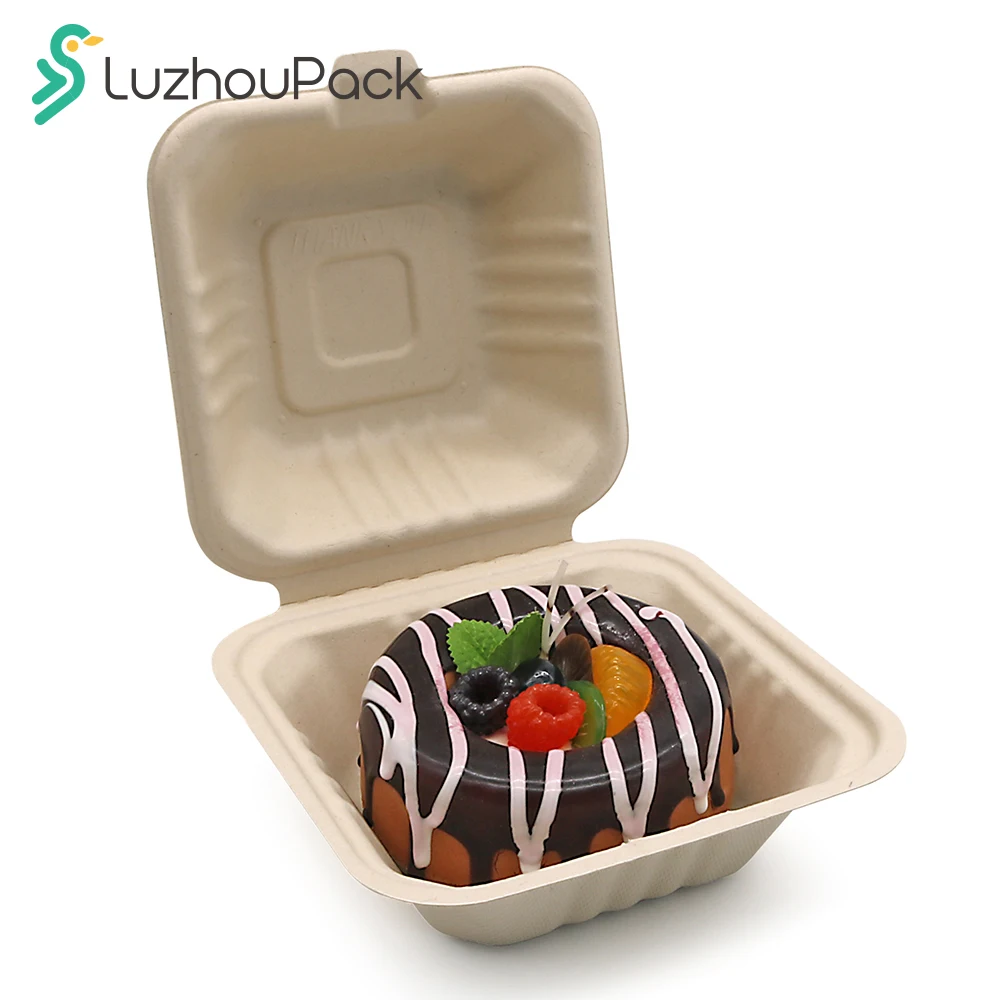 LuzhouPack plastic free 6' Hamburger Box Disposable Natural Clamshell Biodegradable Hamburger Box Take-away Box eco-friendly