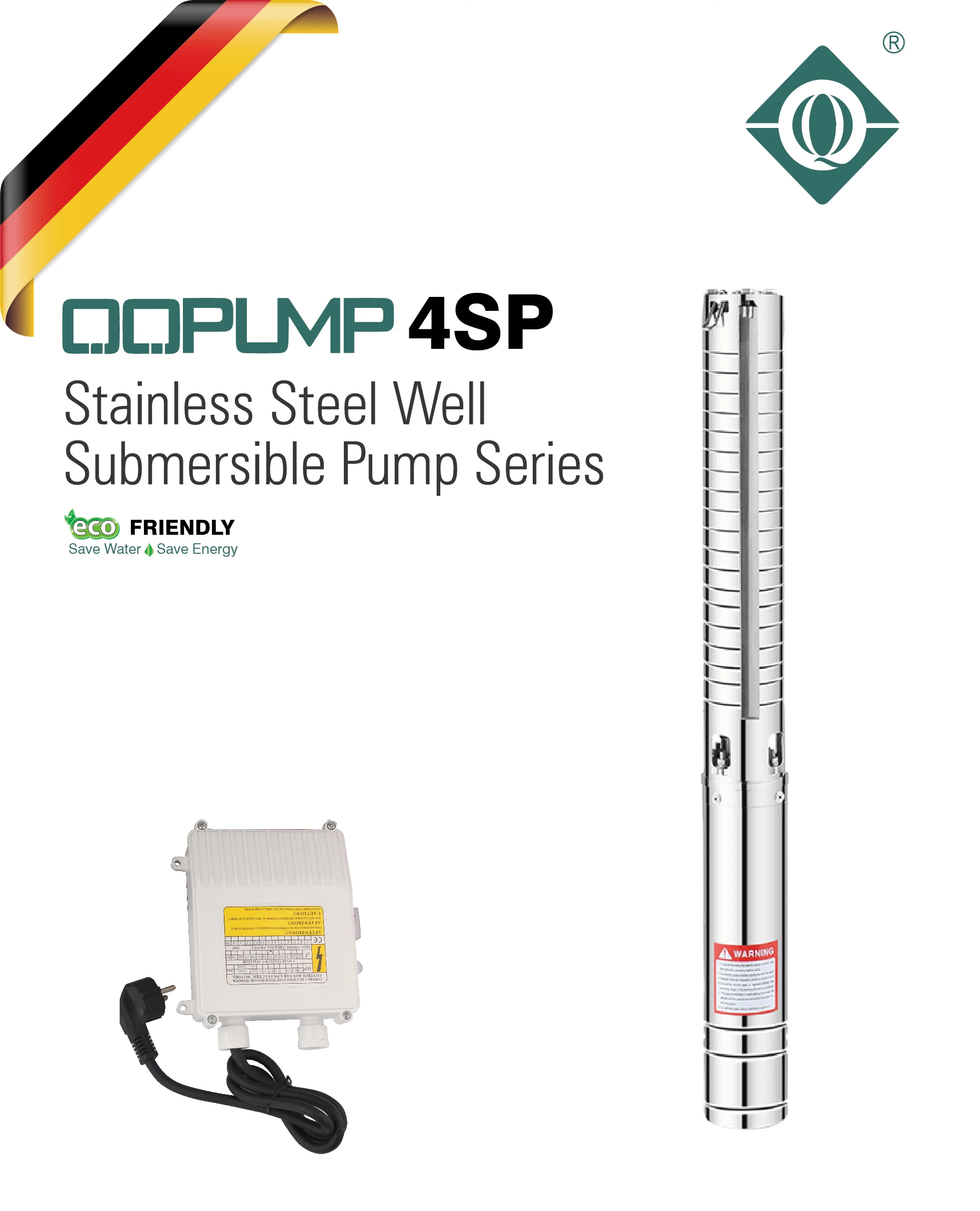 QQPump 4SP14/10 4HP Ac Submersible Deepwell Pump High Pressure Portable Deep Well Water Pump