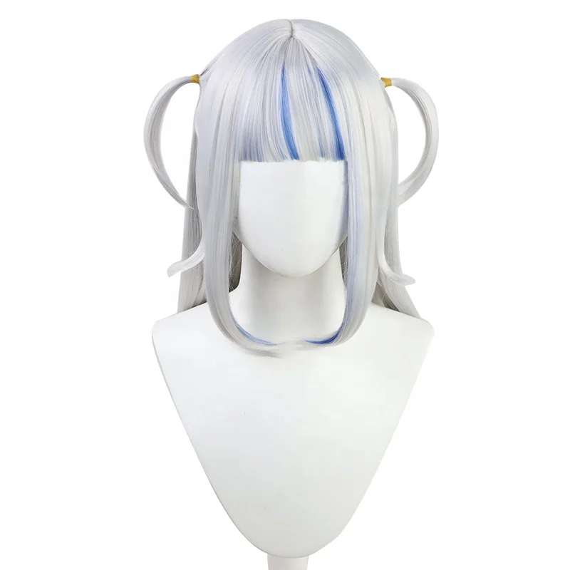 Wholesale 55cm Long Straight Silver Blue Mixed Virtual YouTuber Gawr Gura Wig Cosplay Synthetic Anime Heat Resistant Hair Wig