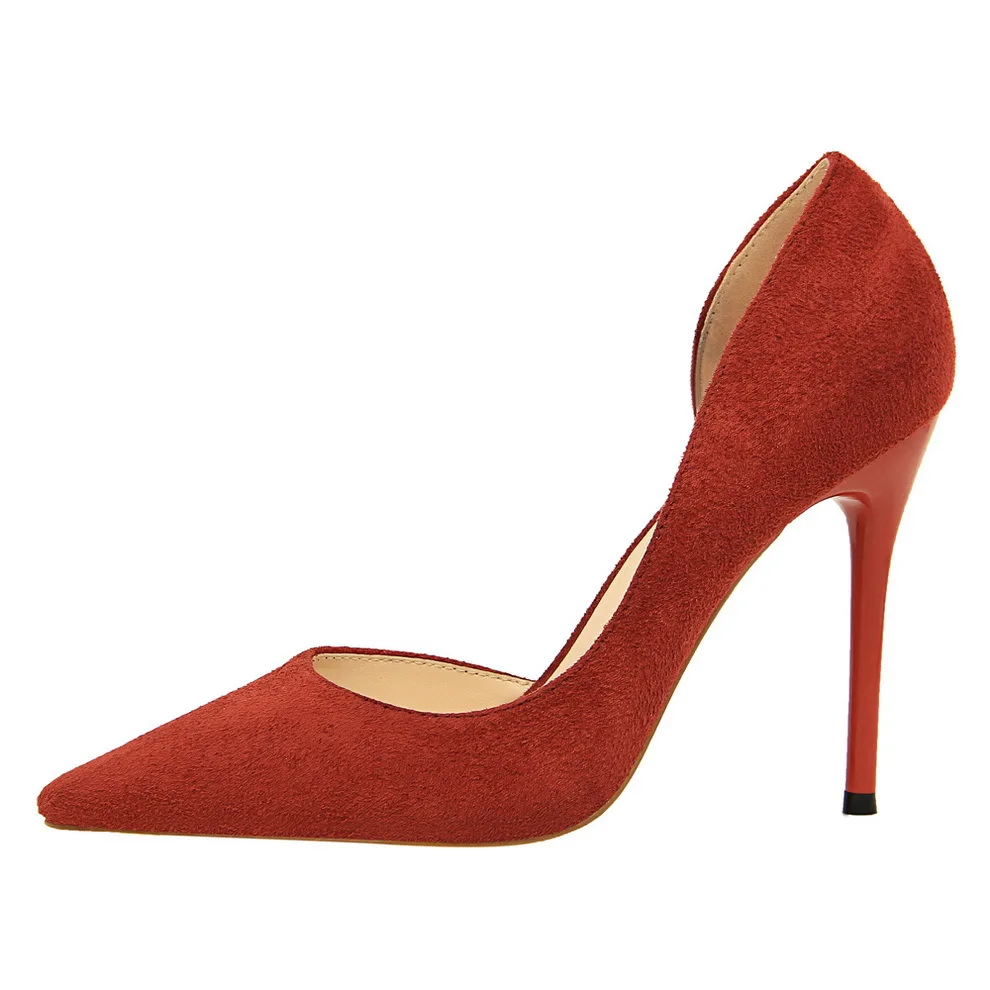 8918-2 Bigtree Minimalist Ultra-high Heel Suede Shallow Mouth Sexy Nightclub Side air Single Shoe Pointed Pumps