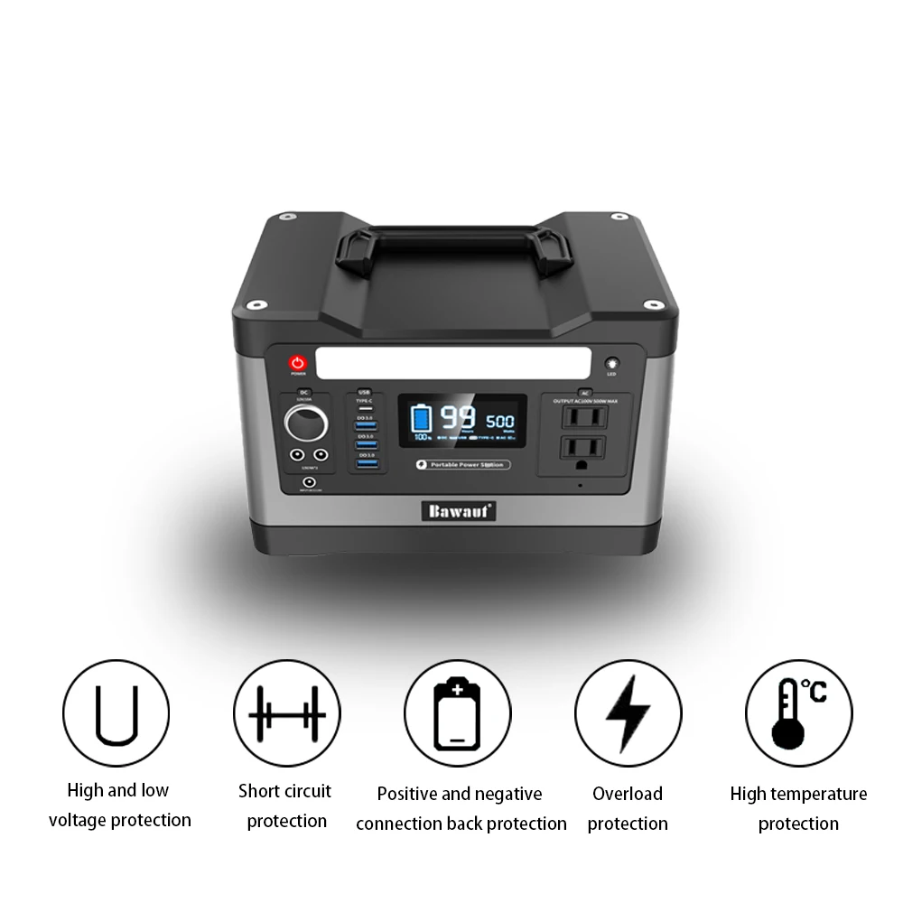 Generador silencioso 500w 500Wh электростанция для лагеря литий с немодулированным синусоидальным сигналом на солнечной