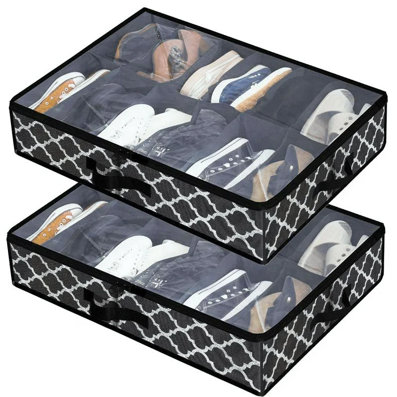 Custom sneaker fabric storage box basket shoes organization storage baskets box foldable with Clear Window Cover